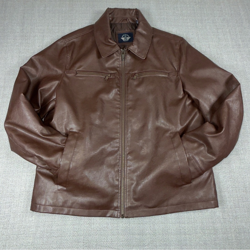 Vintage Dockers Mens Dark Brown Leather Bomber Jacket XL EXTRA LARGE Lined MINT
